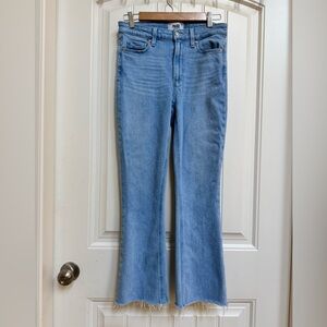 Paige Light Wash Colette Crop Flare Jeans with Raw Cuff. Size 27